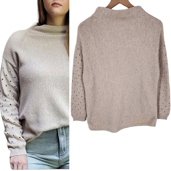 Anthropologie Sweaters - Anthropologie Moth Cashmere Blend Mock Neck Perforated Sleeve Sweater Medium